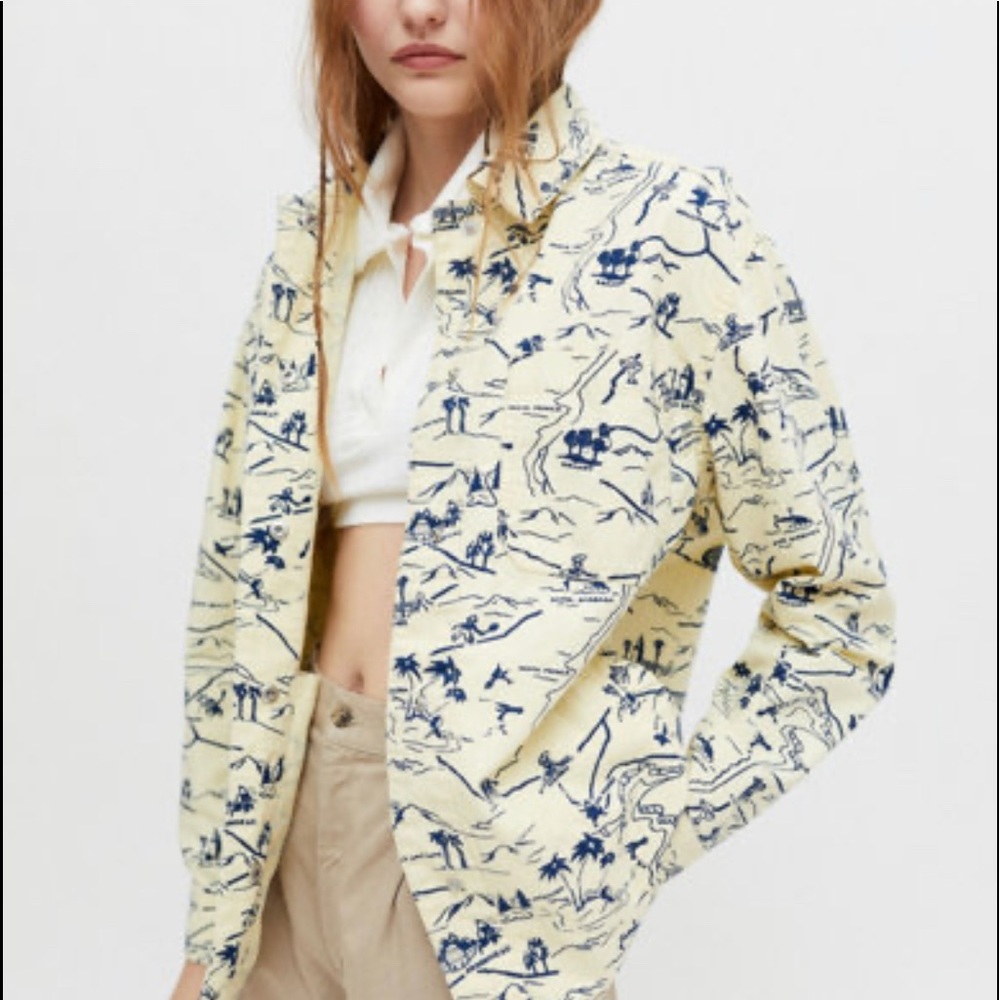 NWT BDG Yellow Stella Herringbone Novelty Print Camp Preppy Eclectic Shacket M